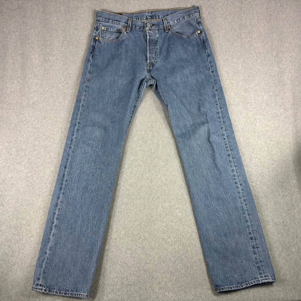 Levis 501 Mens Jeans Tag 34x34 Fits 36x34 Blue Denim Button Fly Straight Cotton